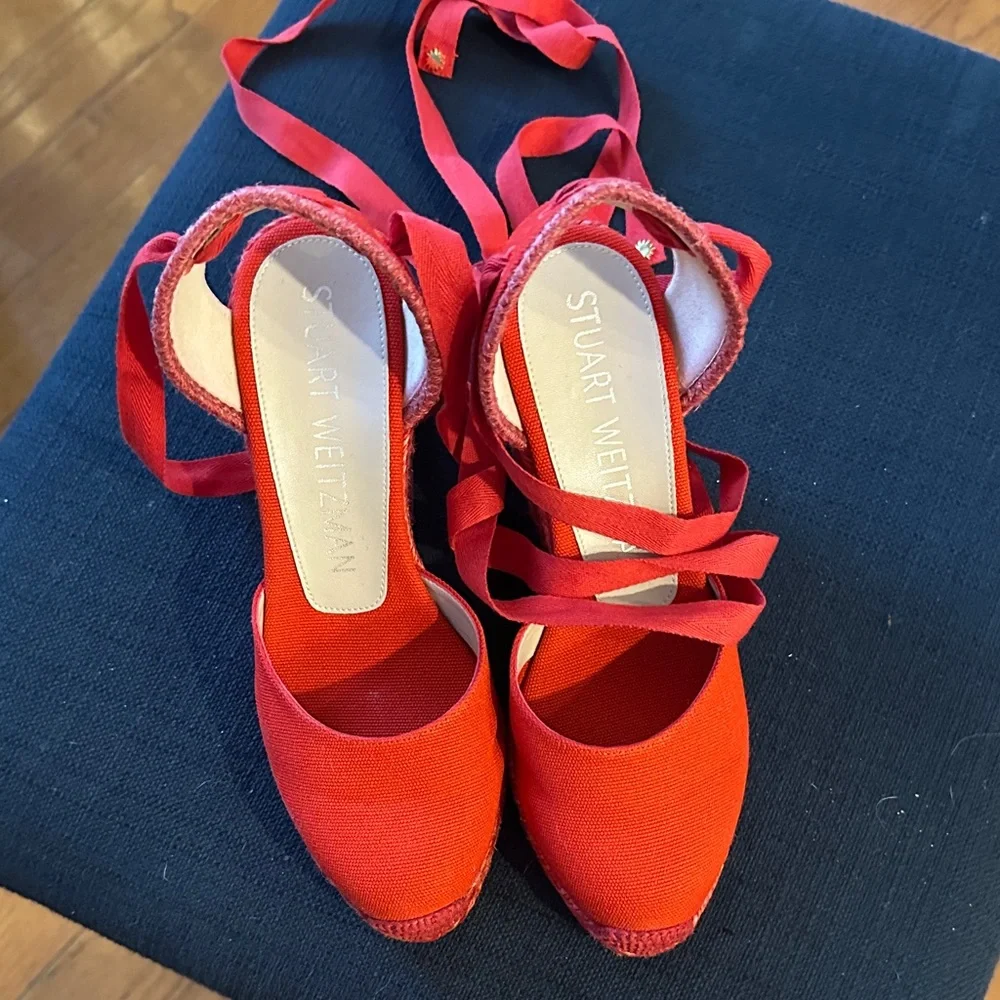 Stuart Weitzman Red Espadrille Sandals w/Dust Bag NWOT - Picture 4 of 6